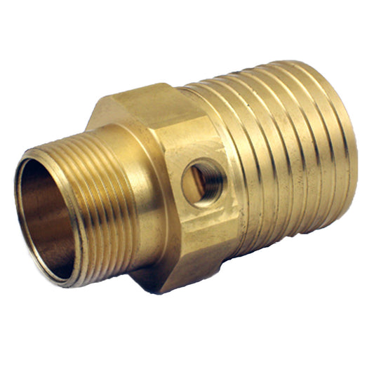 1" MPT Brass Adapter x 1" Brass Hose Barb w 1/4" Port
